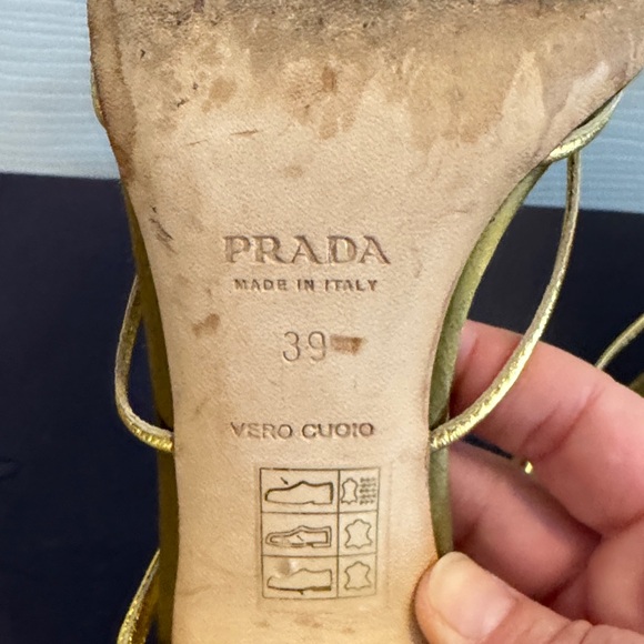 Prada Metallic Gold Jeweled Strappy Heels - Picture 6 of 9